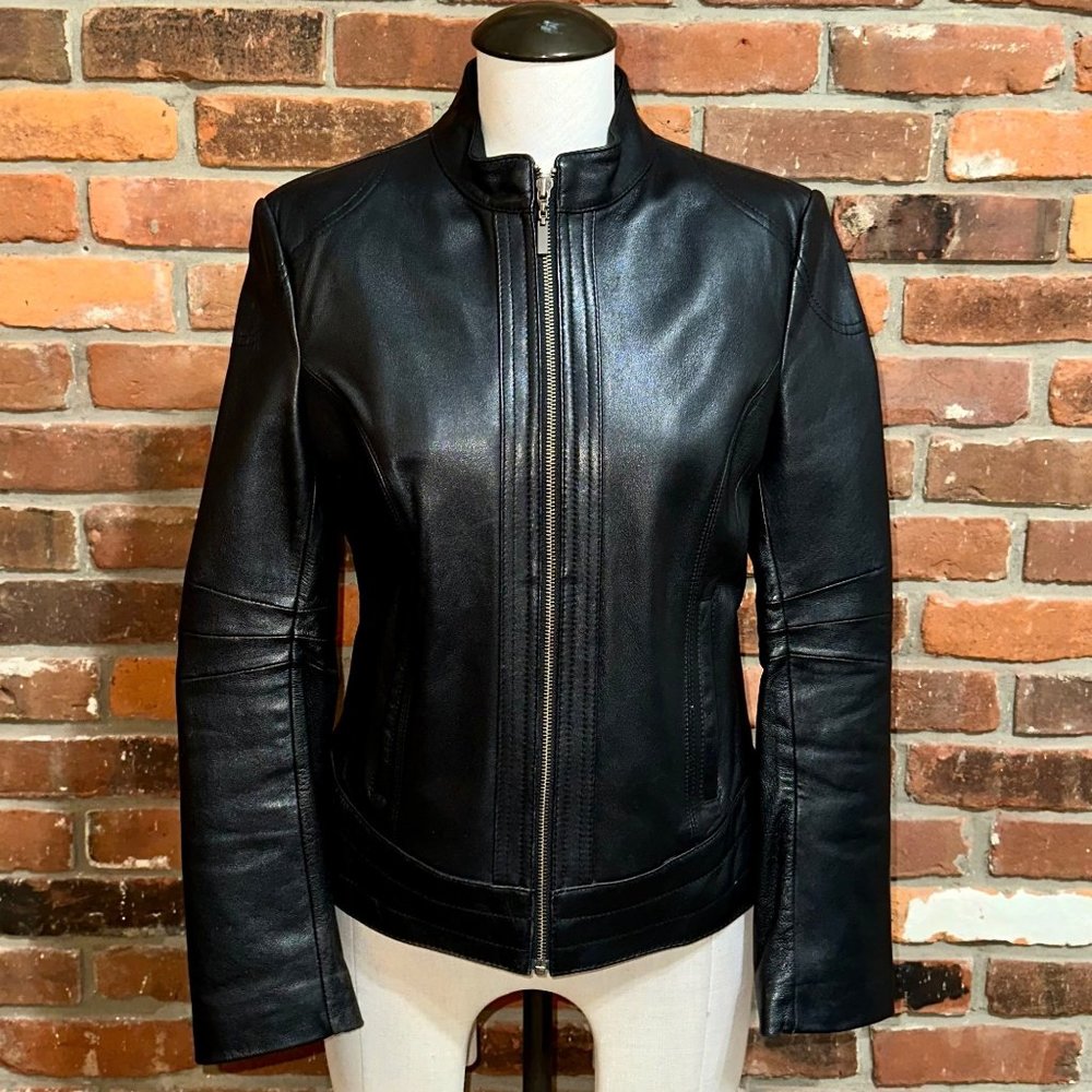Tibor Leathers Black Leather Full Zip Jacket Size Medium